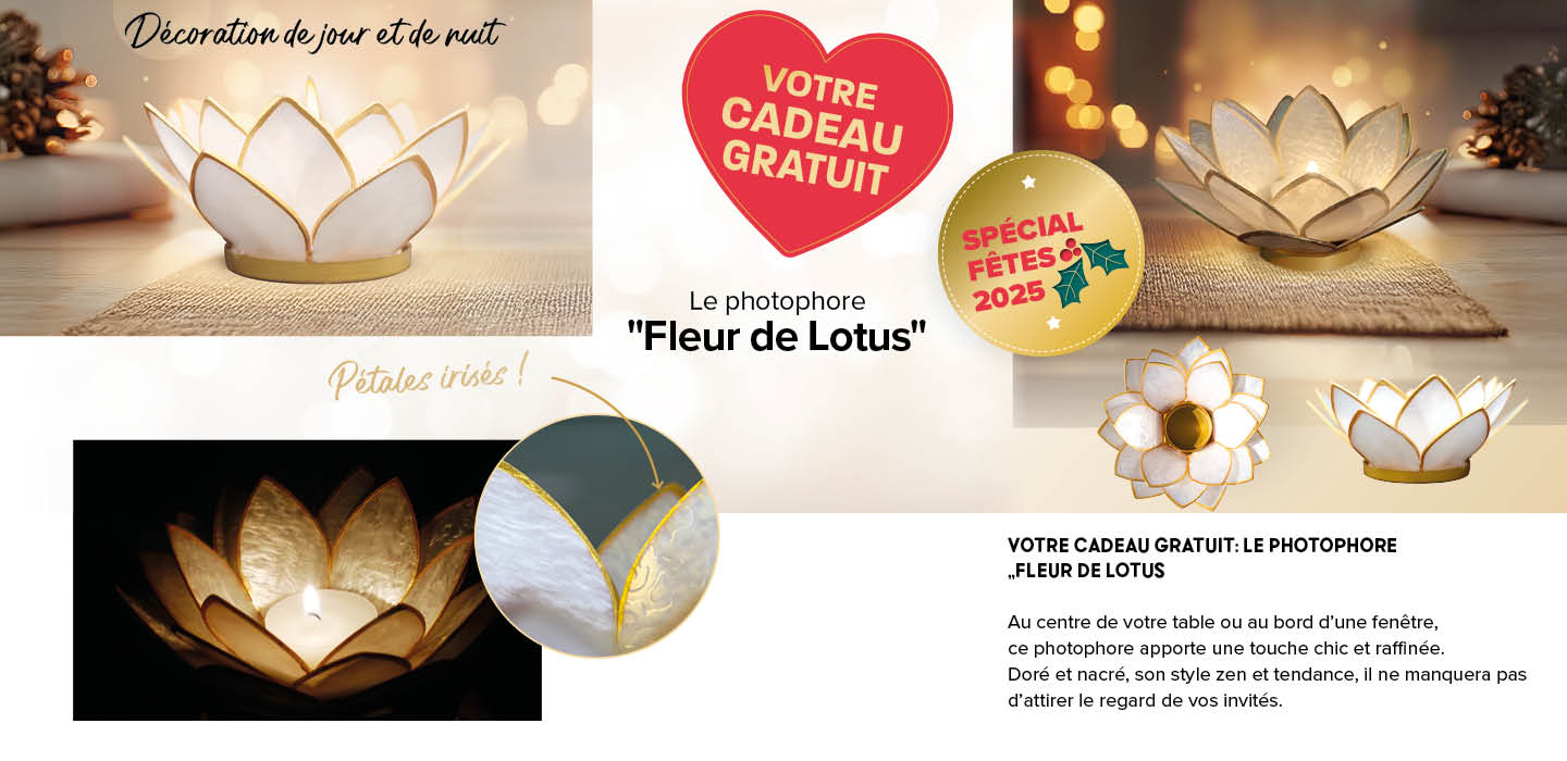 Votre cadeau gratuit : Le photophore "Fleur de Lotus"